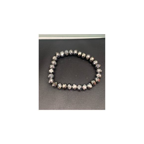 Lot Of 2 Stretch Bracelets 1 Mirror Faceted & 1 Black Glass Beaded - Picture 6 of 6
